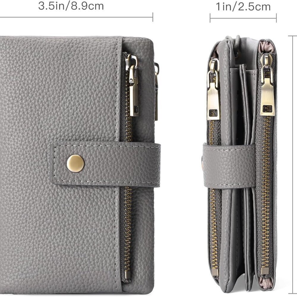Leather RFID Blocking Wallet Women Small Bifold Coin Purse with Wristlet - Picture 3 of 8